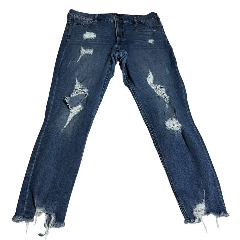 Express High Rise Stretch Skinny Distressed Ripped Frayed Ankle Jeans 14 Grunge